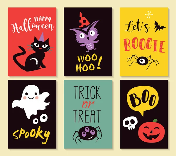 Halloween Greeting Cards Banner Posters Set Vector Illustration — Stock Vector