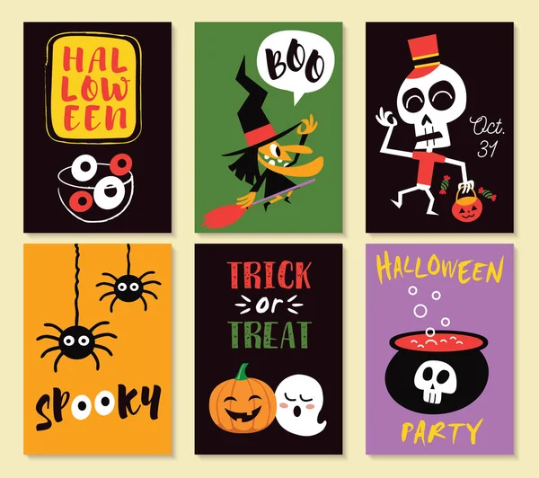 Halloween Greeting Cards Banner Posters Set Vector Illustration — Stock Vector