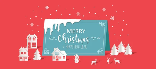 Kellemes Karácsonyi Ünnepeket Boldog Évet Üdvözlőkártya Papír Művészet Stílus Koncepció — Stock Vector