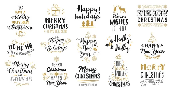 Conjunto Decoração Natal Design Caligráfico Tipográfico Logotipos Crachás Rótulos Ícones — Vetor de Stock