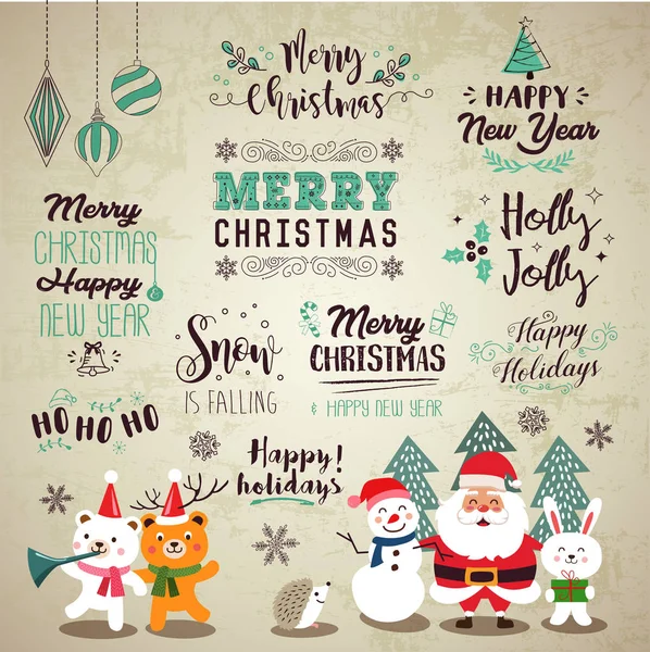 Christmas Decoration Set Calligraphic Typographic Design Logos Badges Labels Icons — Stock Vector