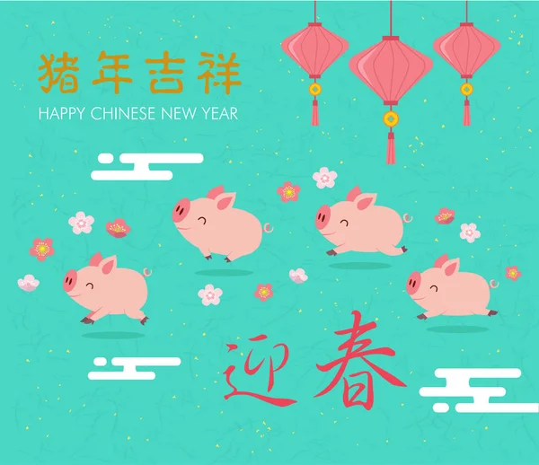 Colección Celebración Del Vector Dibujos Animados Chino Año Nuevo Ilustración — Vector de stock