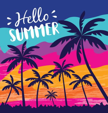 Yaz tatili, afiş, poster, davet, Web sitesi veya sosyal medya için yaz tasarım Merhaba.