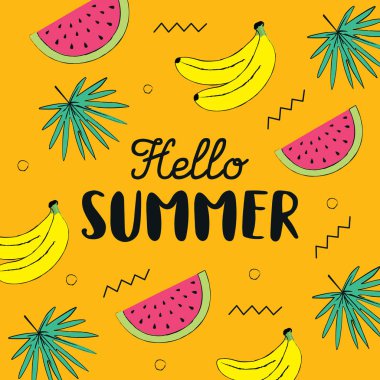 Merhaba Yaz el çizim tarzı dikişsiz desen vektör illüstrasyon afiş, kumaş, moda, poster, davetiye, duvar kağıdı, web sitesi ve tüm baskılar için.