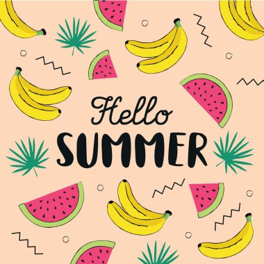 Merhaba Yaz el çizim tarzı dikişsiz desen vektör illüstrasyon afiş, kumaş, moda, poster, davetiye, duvar kağıdı, web sitesi ve tüm baskılar için.