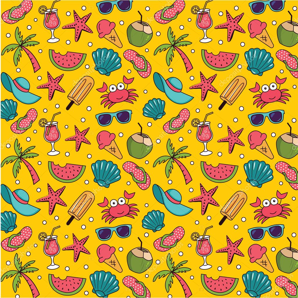 Vector set of design templates and elements for Summer in trendy linear style - seamless patterns with linear icons related to summer holiday, travel, sun and logo design templates.