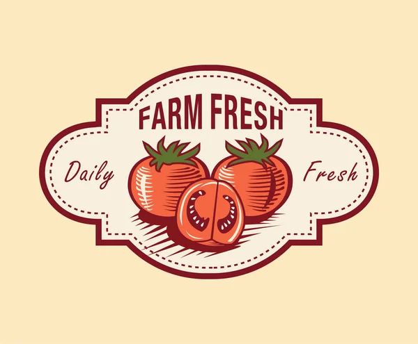 Ferme Frais Dessiné Main Modèle Conception Logo — Image vectorielle