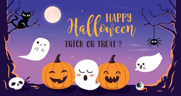 Šťastný Halloween Legrační Dýně Roztomilé Duch Kreslený Charakter Halloween Designové — Stockový vektor