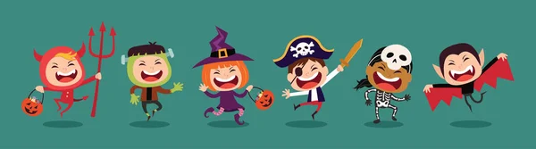 Humour Mignon Enfants Vecteur Personnage Dessin Animé Enfants Costumes Halloween — Image vectorielle