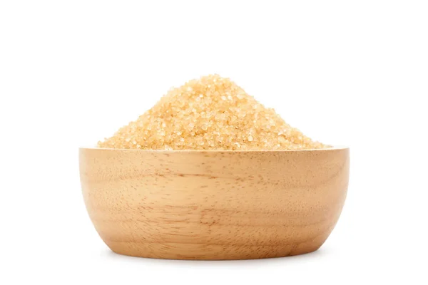 Raw Organic Cane Sugar Brown Sugar Wooden Bowl Isolated White — Stock Photo, Image