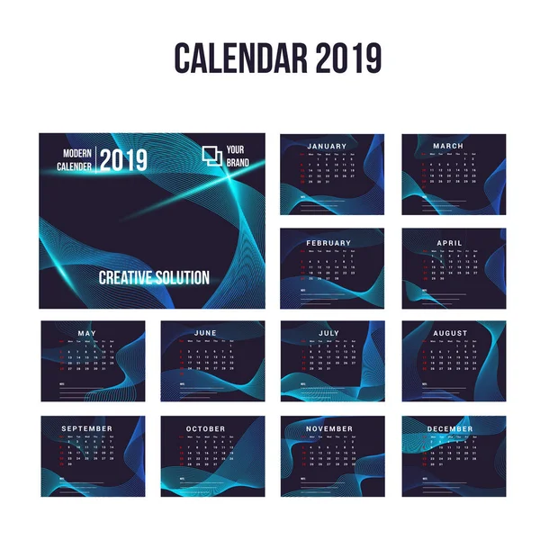 Colección Fondo Calendario Moderno 2019 — Archivo Imágenes Vectoriales
