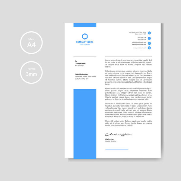 Minimal blue modern letterhead