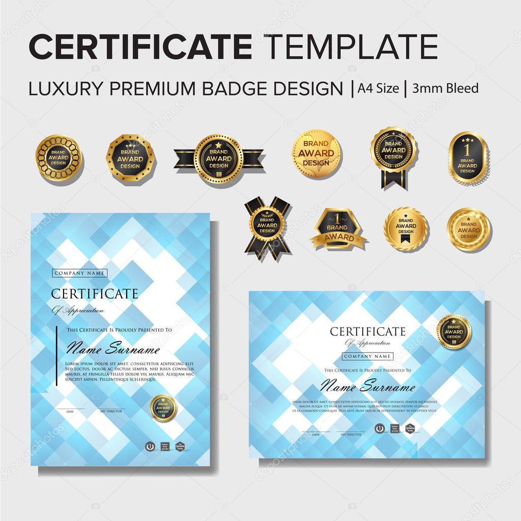Blue certificate design with badge
