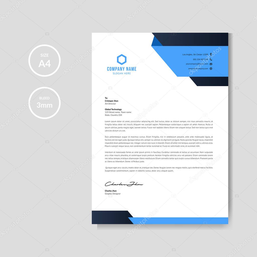 Modern blue letterhead layout
