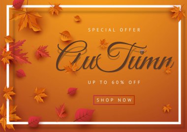 Sonbahar satış arka plan düzeni yaprakları ile süslemeleri