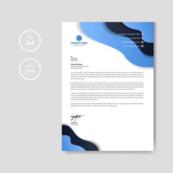 Professional blue letterhead graphic template