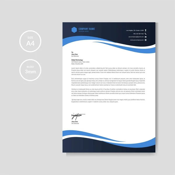 Professional blue letterhead graphic template — Stock Vector