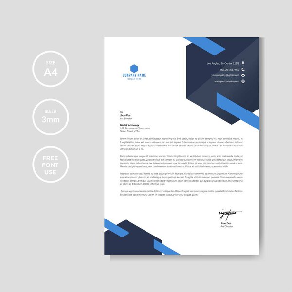 Professional blue letterhead graphic template