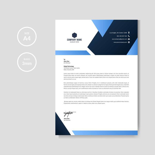 Professional blue letterhead graphic template
