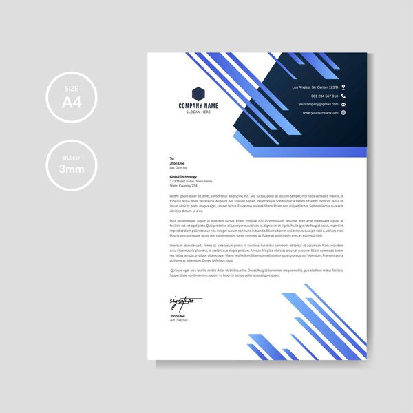 Professional blue letterhead graphic template