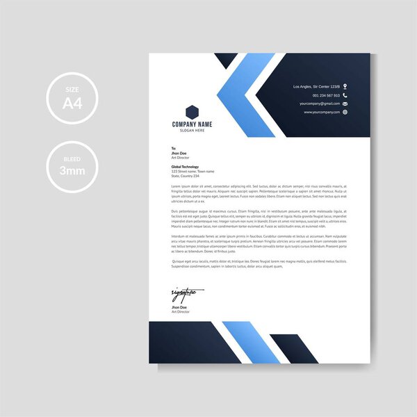 Professional blue letterhead graphic template