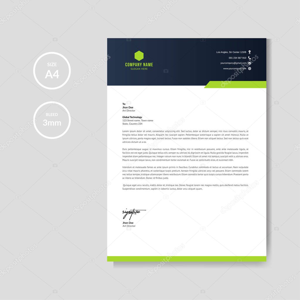 Modern green letterhead layout template vector