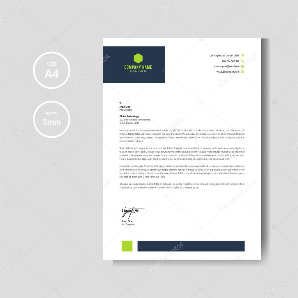 Modern green letterhead layout template vector