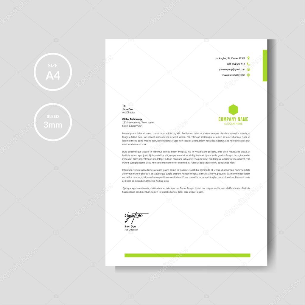 Modern and minimalist green letterhead layout template vector