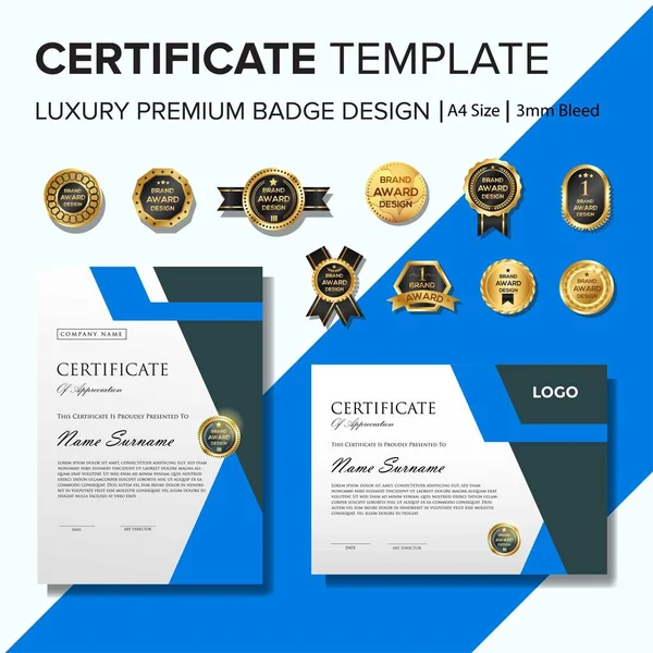 Modello di certificato creativo con modello moderno e di lusso, diploma, illustrazione vettoriale — Vettoriale Stock