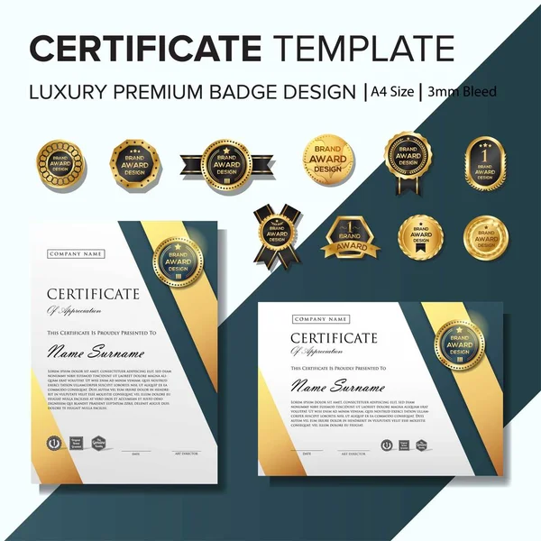 Kreatywny szablon certyfikatu z luksusowym i nowoczesnym wzorem, dyplomem, ilustracją wektorową — Wektor stockowy
