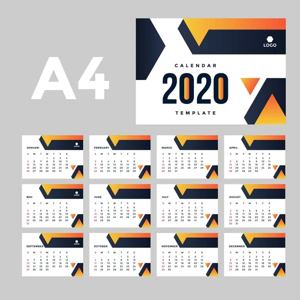 Plantilla de fondo del calendario amarillo corporativo 2020 — Archivo Imágenes Vectoriales