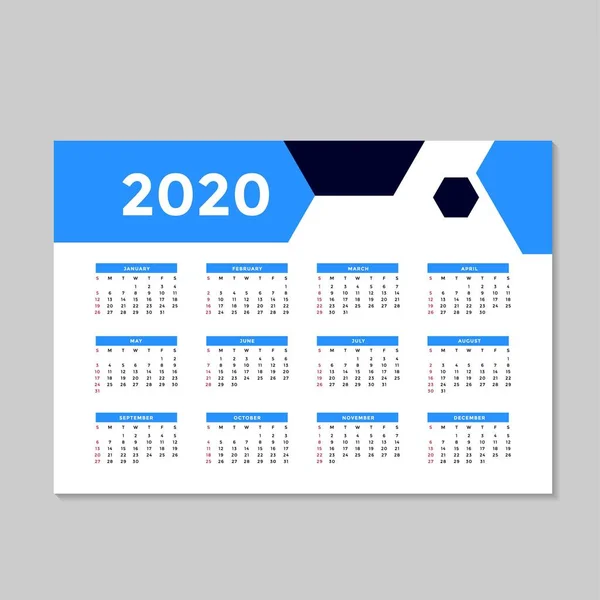 Plantilla de fondo Blue Business Calendar 2020 — Archivo Imágenes Vectoriales