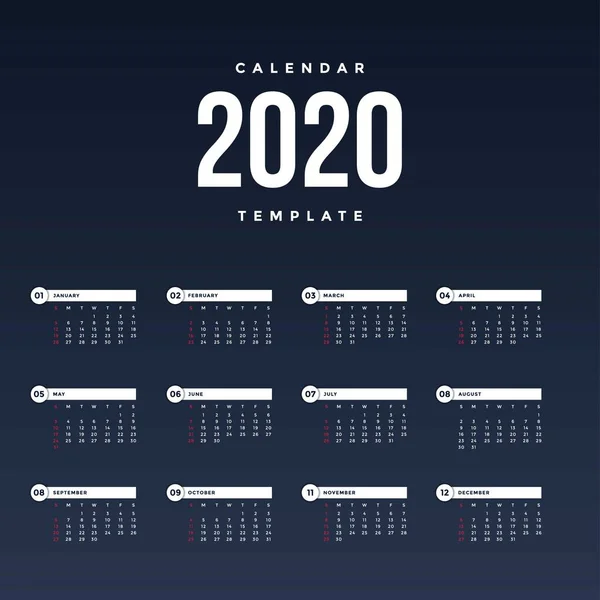 Calendrier moderne 2020 modèle de fond — Image vectorielle