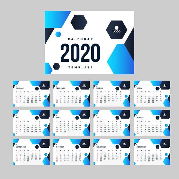 Plantilla de fondo del calendario azul corporativo 2020 — Archivo Imágenes Vectoriales