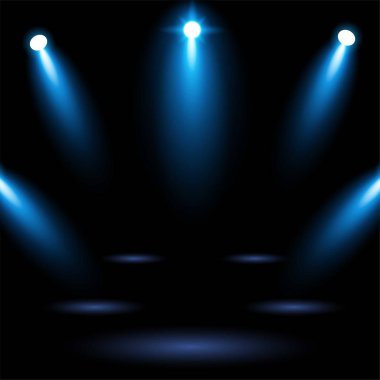 Parlak mavi stadyum ışıklandırma arenası spot ışıkları Grafik element vektör illüstrasyonu