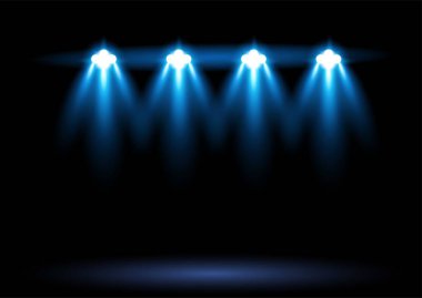 Parlak mavi stadyum ışıklandırma arenası spot ışıkları Grafik element vektör illüstrasyonu