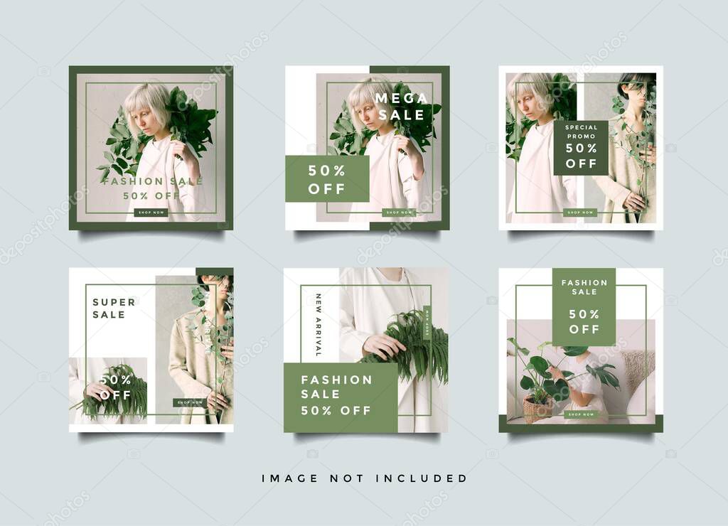 Green Fashion Social media promotion square design collection