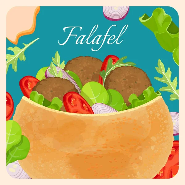 Falafel exotisches östliches Gericht mit Fleisch und Gemüse — Stockvektor