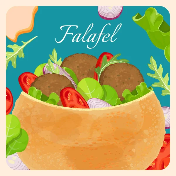 Falafel exótico plato oriental con carne y verduras — Archivo Imágenes Vectoriales