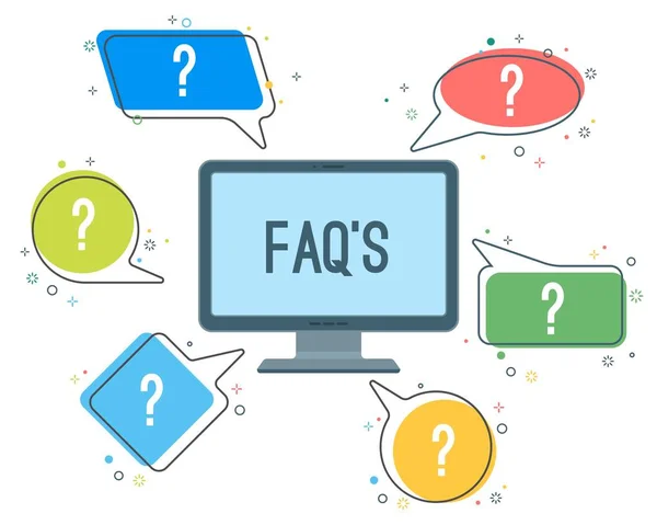 FAQ servicio iconos minimalistas con signos de interrogación en las nubes del habla — Archivo Imágenes Vectoriales