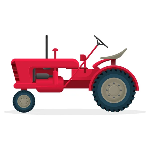 Tractor agrícola rojo sobre ruedas enormes para trabajos de campo — Vector de stock
