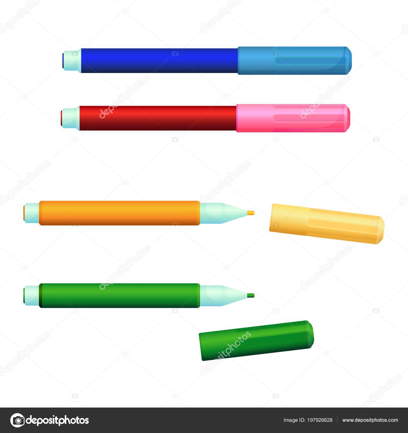 Set of color markers fineliner felt-tip pens with covers Stock