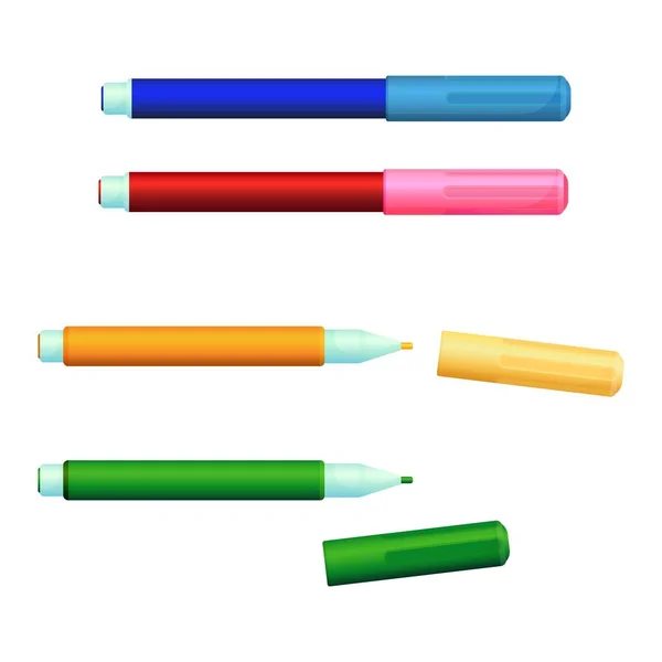 Set of color markers fineliner felt-tip pens with covers — Stock Vector