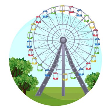Ferris büyük gözlem tekerleği yeşil yaprakları park döndürme