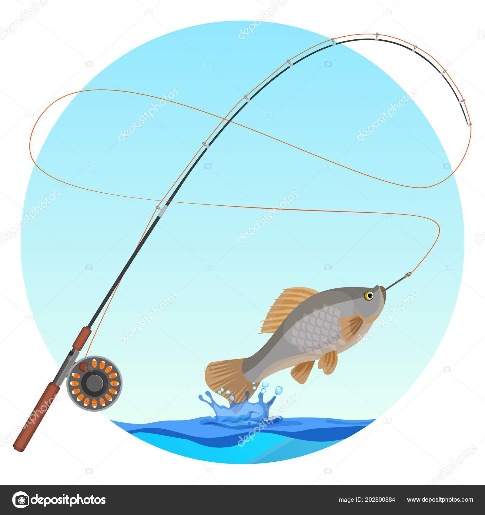 Fishing rod with caught fish on hook vector illustration Stock Vector by  ©godruma 202800884