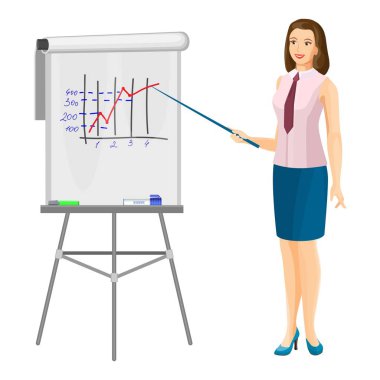 Flip chart işaretçi promo poster ile yakın iş kadınları