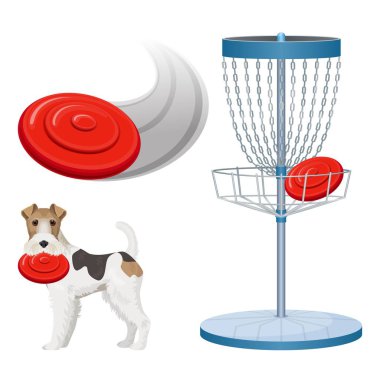 Frisbee golf game color vector illustration set poster clipart