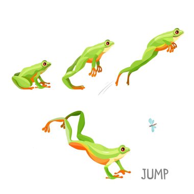 Sıra karikatür vektör çizim tarafından jumping Frog