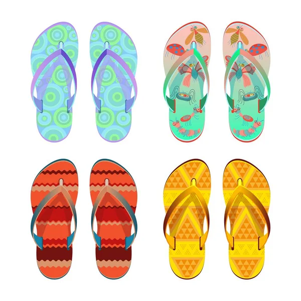 Parmak arası terlik ayakkabı yaz farklı stilleri illüstrasyon vektör