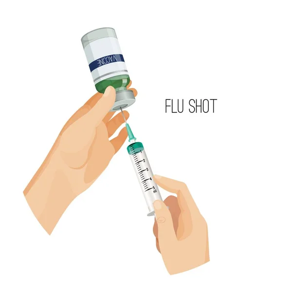 Influensa skott affisch med händerna på läkare vektorillustration — Stock vektor